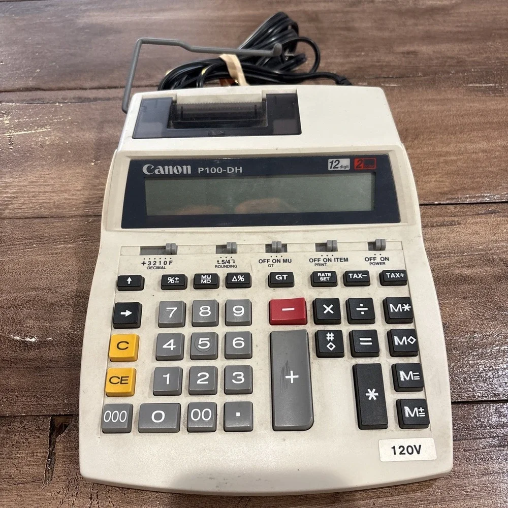 Canon P100-DH Electronic Calculator 120V 60Hz 12 Digit 2 Color Works Tested